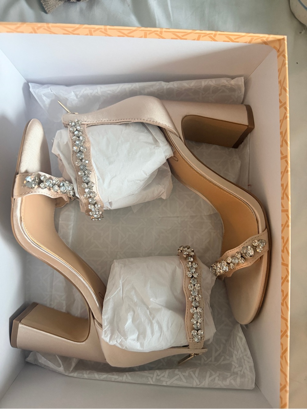 Jewel Badgley Mischka Blush Crystal-Strap Block Heel Sandals NB